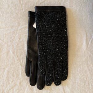 NWT: Talbots Leather and Tweed lined gloves in black (size medium)